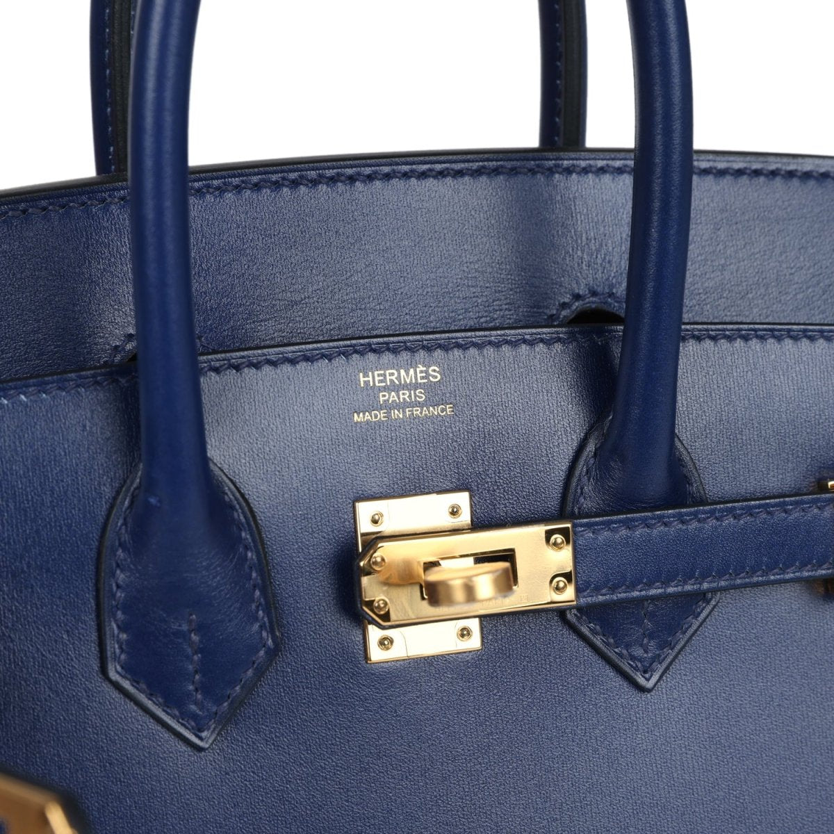 Hermes Birkin 25 Sellier Handbag Bleu Saphir Box Calfskin Gold - NEESTRA