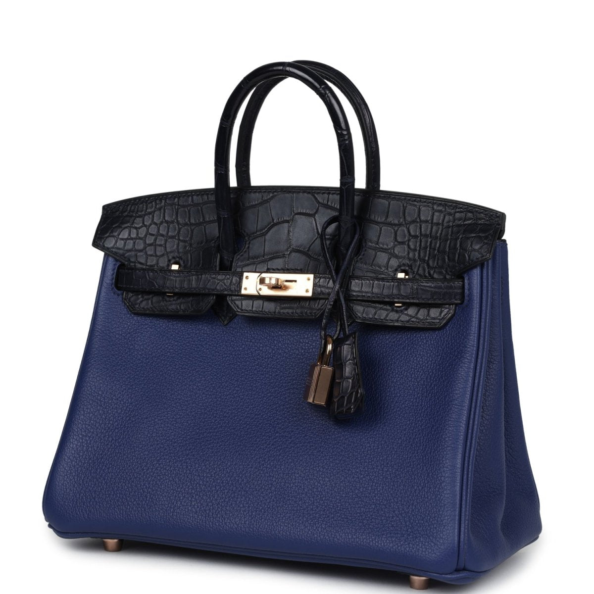 Hermes Birkin 25 Touch Handbag Bleu Saphir Alligator Rose Gold - NEESTRA