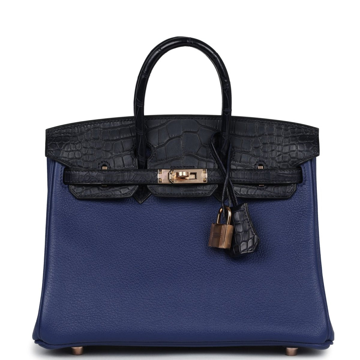 Hermes Birkin 25 Touch Handbag Bleu Saphir Alligator Rose Gold - NEESTRA