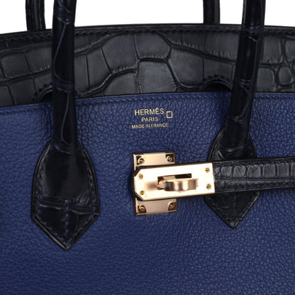 Hermes Birkin 25 Touch Handbag Bleu Saphir Alligator Rose Gold - NEESTRA