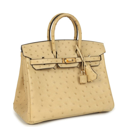 Hermes Birkin 25 Trench Ostrich Leather Handbag Gold Hardware - NEESTRA