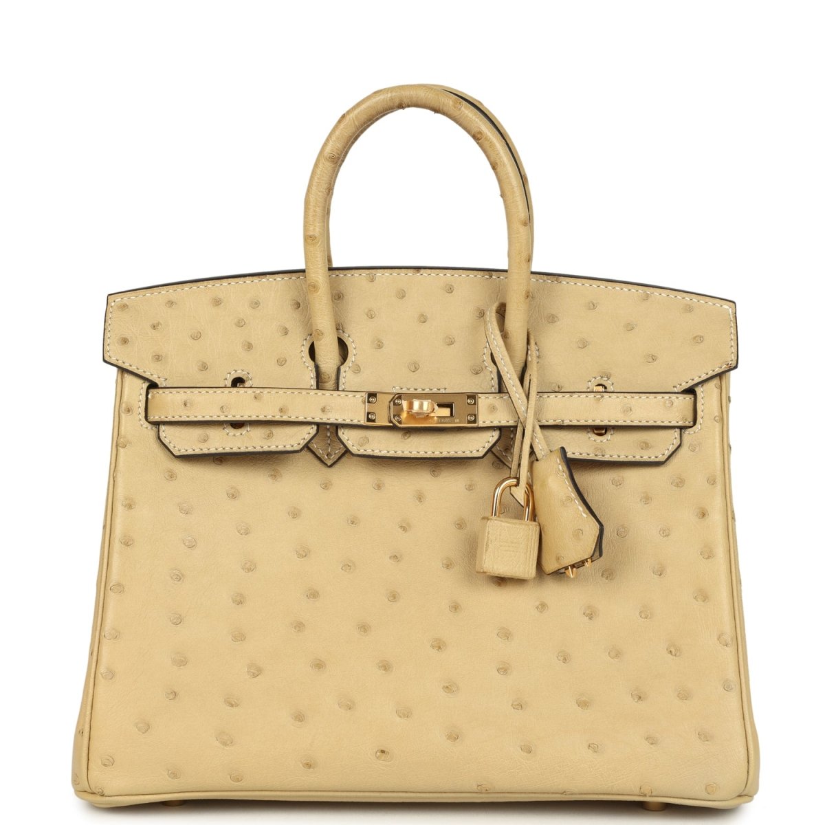 Hermes Birkin 25 Trench Ostrich Leather Handbag Gold Hardware - NEESTRA