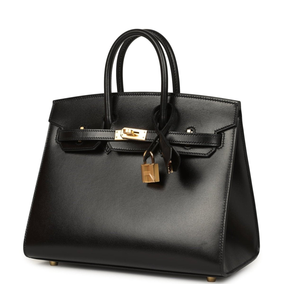 Hermes Birkin Sellier 25 Handbag Black Box Calfskin Gold Hardware - NEESTRA