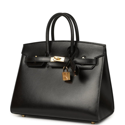 Hermes Birkin Sellier 25 Handbag Black Box Calfskin Gold Hardware - NEESTRA