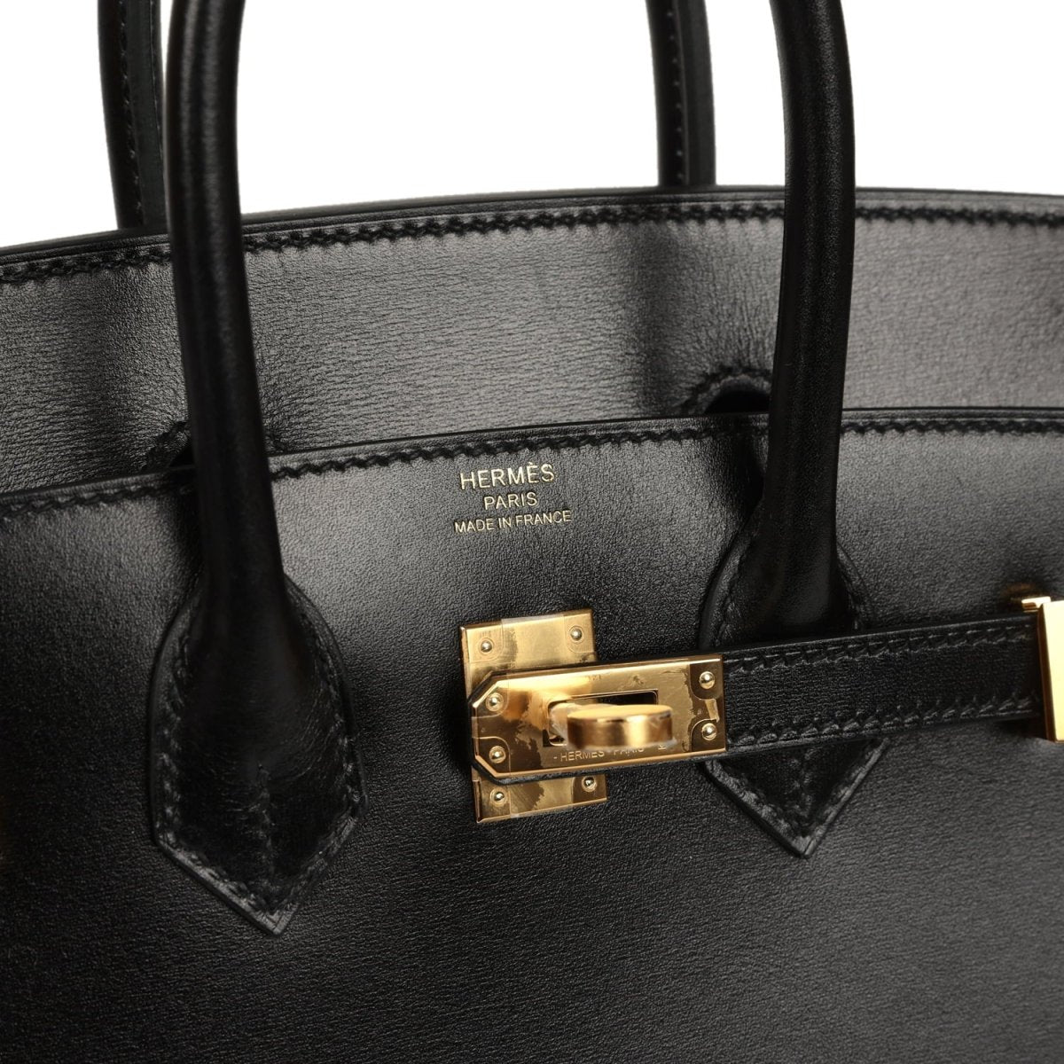 Hermes Birkin Sellier 25 Handbag Black Box Calfskin Gold Hardware - NEESTRA
