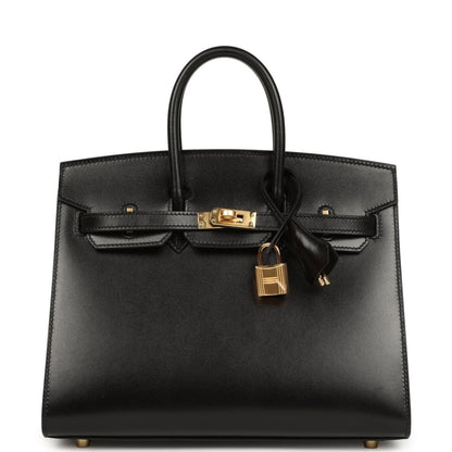 Hermes Birkin Sellier 25 Handbag Black Box Calfskin Gold Hardware - NEESTRA