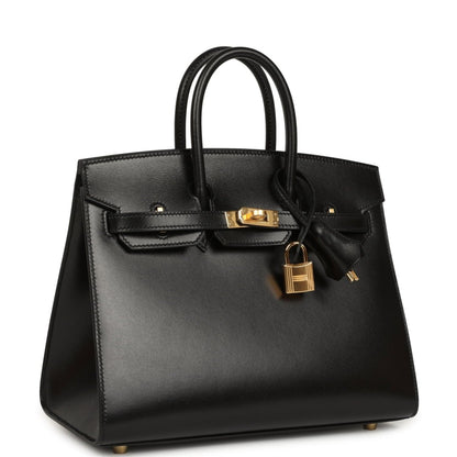 Hermes Birkin Sellier 25 Handbag Black Box Calfskin Gold Hardware - NEESTRA