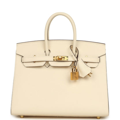 Hermes Birkin Sellier 25 Nata Epsom Leather Handbag Gold Hardware - NEESTRA