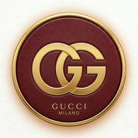 Gucci logo on a red and gold circular background