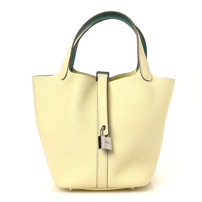 Picotin Lock 18 PM Handbag Two-Tone Calfskin Leather Jaune Milton Vert Vertigo - NEESTRA