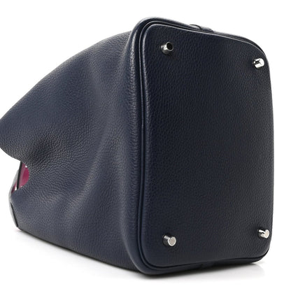 Picotin Lock 22 MM Taurillon Clemence Bucket Bag Bleu Nuit Rose Pourpre - NEESTRA