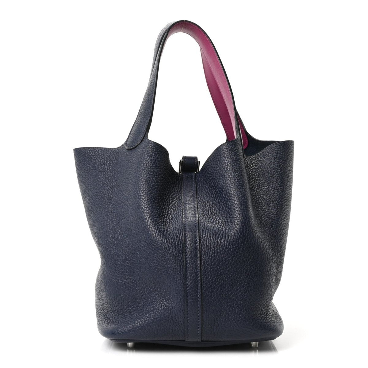 Picotin Lock 22 MM Taurillon Clemence Bucket Bag Bleu Nuit Rose Pourpre - NEESTRA