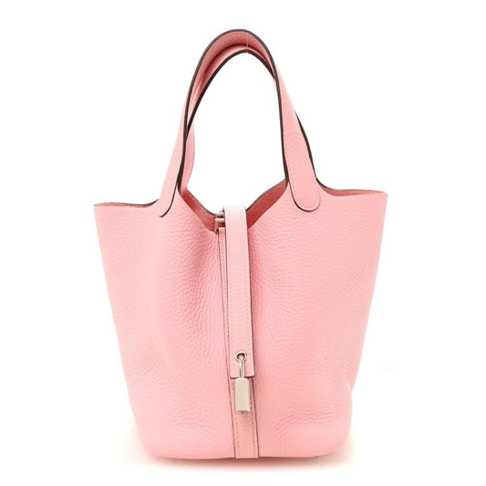 Taurillon Clemence Picotin Lock 18 PM Bucket Bag in Rose Sakura - NEESTRA