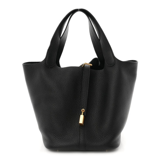 Taurillon Clemence Picotin Lock 22 MM Black Tote - NEESTRA