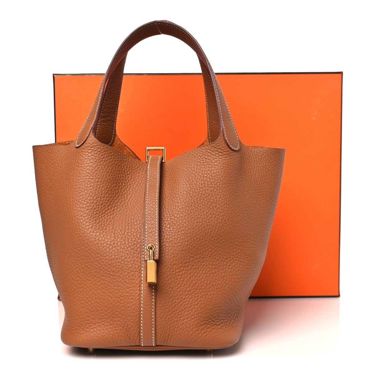 Taurillon Clemence Picotin Lock 22 Mm Gold Tote - NEESTRA