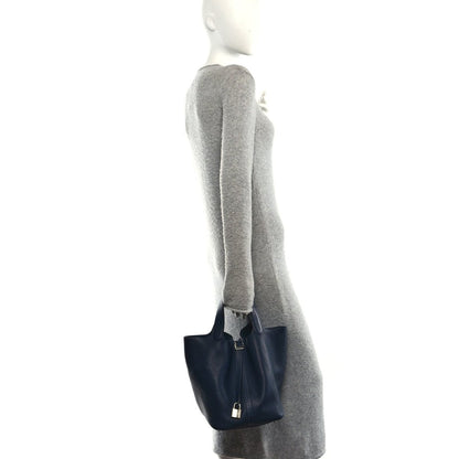 Taurillon Clemence Picotin Lock 26 GM Tote Bleu Nuit - NEESTRA