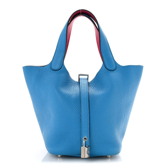 Taurillon Clemence Swift Eclat Picotin Lock 18 PM Bleu Frida Rose Mexico - NEESTRA